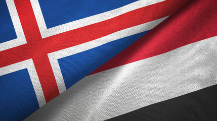 Iceland and Yemen two flags textile cloth, fabric texture