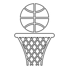 Basketball basket and ball Hoop net and ball icon outline black color vector illustration flat style image