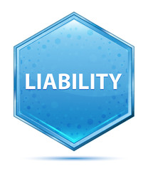 Liability crystal blue hexagon button