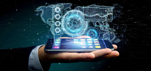Man holding a Technology interface 3d rendering