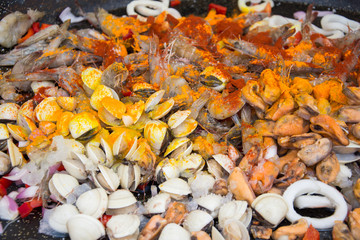 shells and shrimp in wine