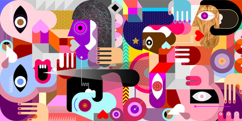 Group of People geometric style portrait