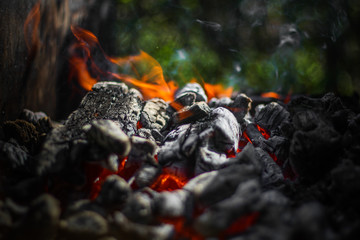 ember charcoal with fiery flame