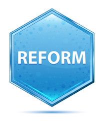 Reform crystal blue hexagon button