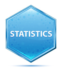 Statistics crystal blue hexagon button