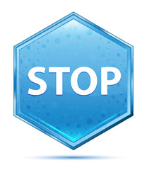 Stop crystal blue hexagon button
