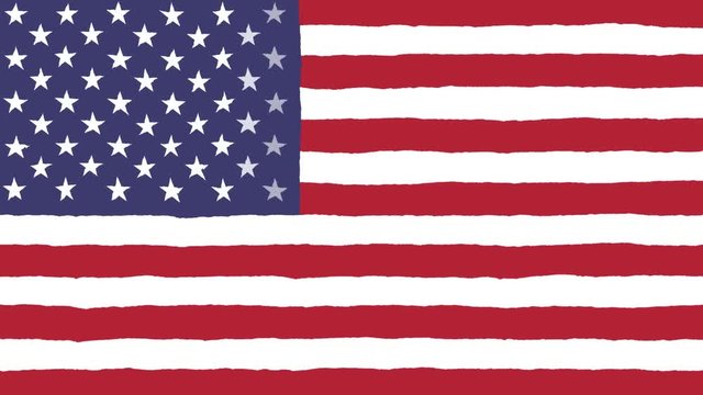 Cartoon Animation of American Flag waving from plain white background