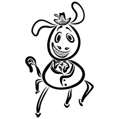laughing donkey in classic costume dancing or walking