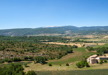 Fototapeta na wymiar Fields and meadows in valley below Sault, Provence France