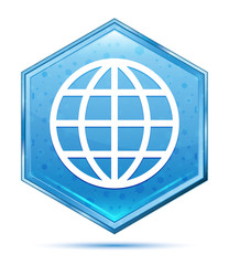 World icon crystal blue hexagon button
