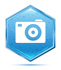 Camera icon crystal blue hexagon button