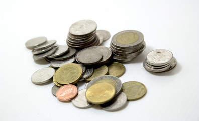 Thai baht coin on white background