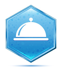 Food cover icon crystal blue hexagon button
