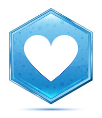 Heart icon crystal blue hexagon button