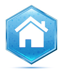 Home icon crystal blue hexagon button