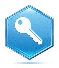 Key icon crystal blue hexagon button