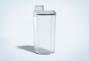 Protein shaker isolated on grey mockup 3D rendering