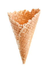 Crunchy wafer cone on white background
