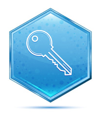 Key icon crystal blue hexagon button
