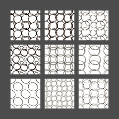 Set of hand drawn seamless textures with circles. black and white vector illustration
