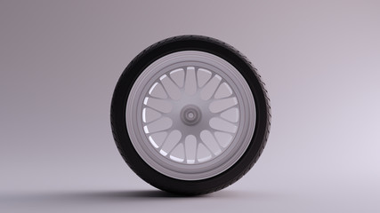 White Alloy Rim Wheel with a Complex Multi Star Spoke Pattern Open Wheel Design  with Racing Tyre 3d illustration 3d render