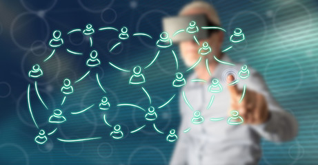 Man touching a social network concept