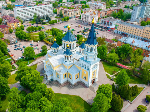 Holy Cross Cathedral in Zhytomyr photo from a height