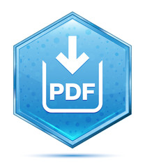 PDF document download icon crystal blue hexagon button