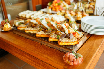 Sandwiches and canapes on the holiday table