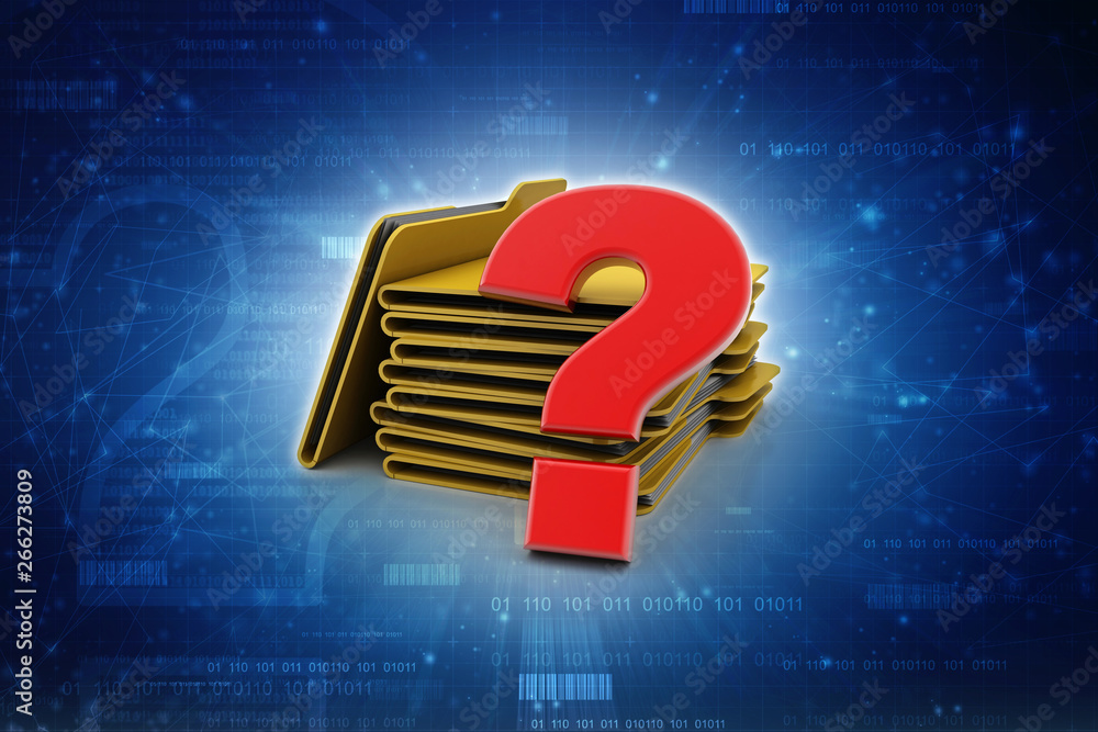 Poster 3d rendering file folder with question symbol