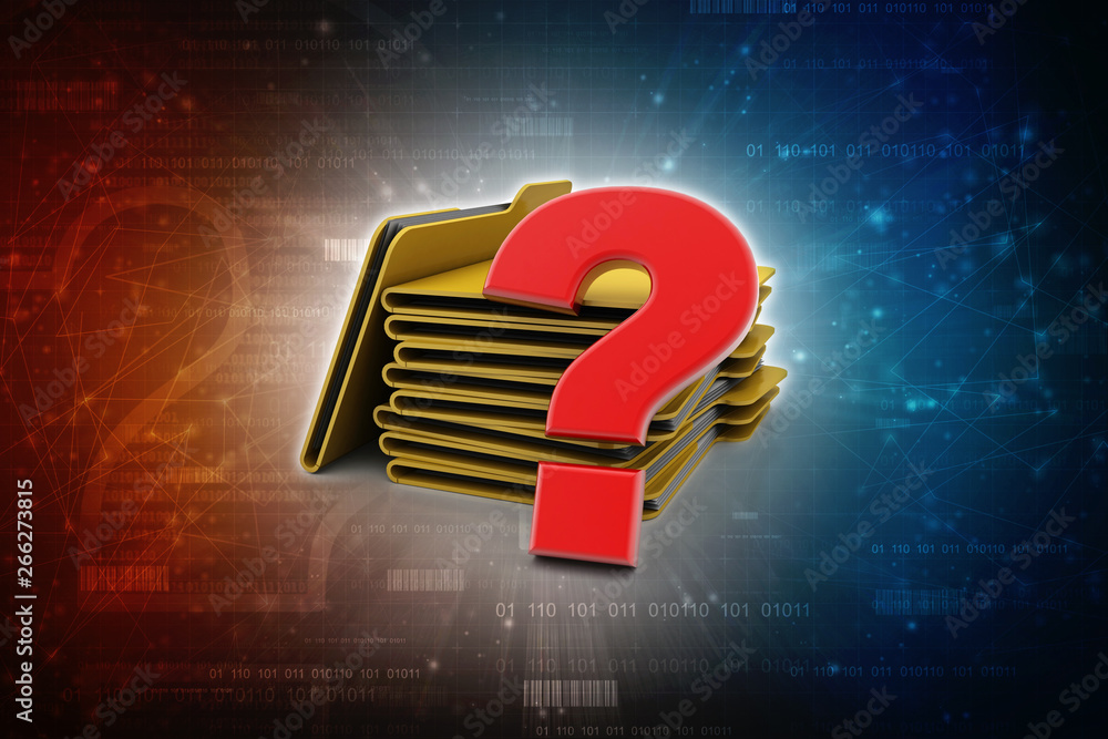 Poster 3d rendering file folder with question symbol