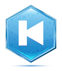 Previous track icon crystal blue hexagon button