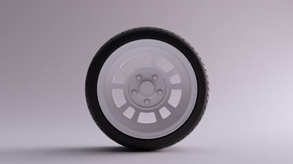White Alloy Rim Wheel Retro Wheel with a Semi Closed Design with Racing Tire