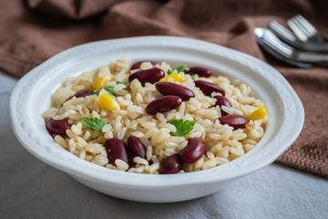 Rice with red beans in bowl .