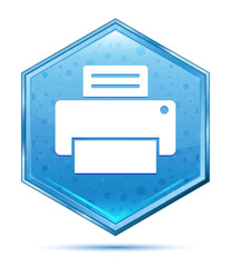 Printer icon crystal blue hexagon button