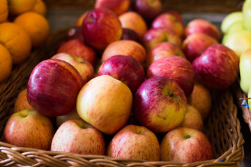 appetizing apples on counter in market