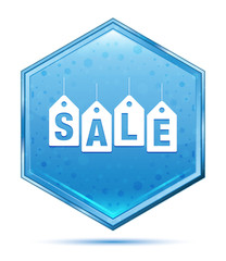 Sale tags label icon crystal blue hexagon button