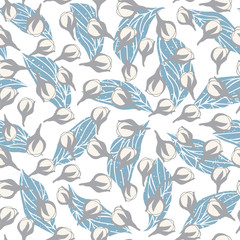 Fototapeta premium Flowers pattern vector. Floral seamless background with stylized hand drawn flowers and leaves.