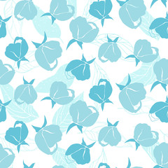 Flowers pattern vector. Floral seamless background with stylized hand drawn flowers and leaves.