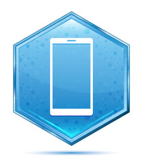 Smartphone icon crystal blue hexagon button