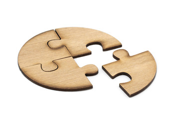 Wooden jigsaw puzzle, pieces of a puzzle, Last Jigsaw Puzzle, Isolated on White Background