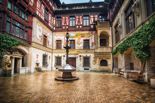 Beautiful courtyard of Peles Castle, Romania