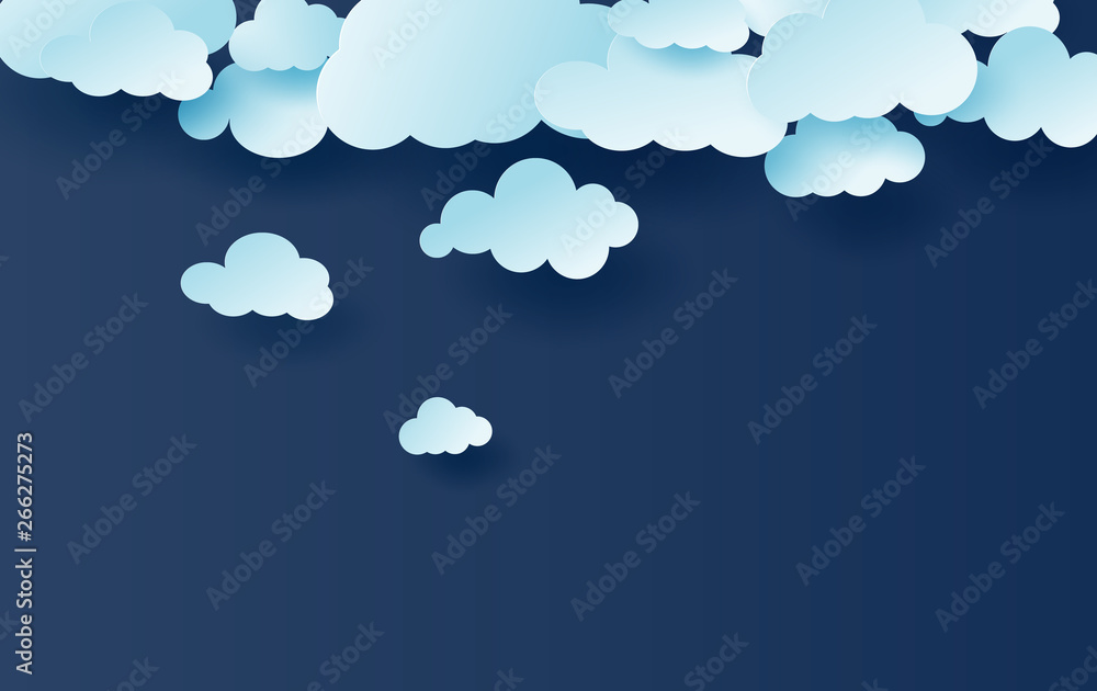 Wall mural 3d illustration of light blue sky white clouds pattern vector.creative design simple with cloudscape