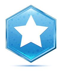 Star icon crystal blue hexagon button