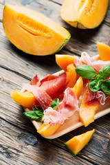 Italian antipasto with melon and ham