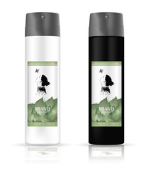  Blank and white tube cosmetic package set isolated on white background.  Tube for hear styling, hair spray, deodorant. Realistic mock up tools,  mock up vector illustration. with green leaves label.