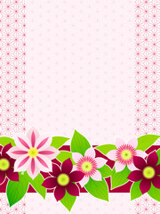 クレマチスの花のイラスト背景、和風、ピンク色と紫色
