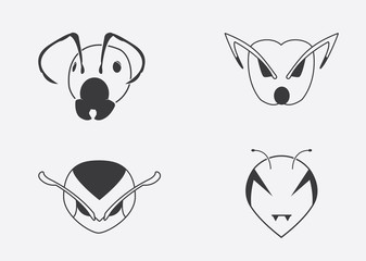 Simple Logo six ant head black and white Colour.