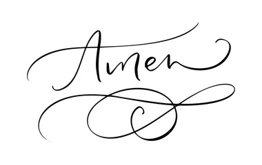 Amen vector calligraphy Bible text. Christian phrase isolated on white background. Hand drawn vintage lettering illustration - obrazy, fototapety, plakaty