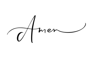 Amen vector calligraphy Bible text. Christian phrase isolated on white background. Hand drawn vintage lettering illustration